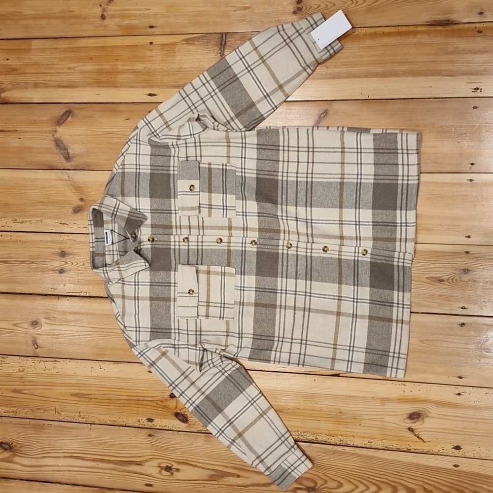 Noisy May Flannel Shacket Small - Beige